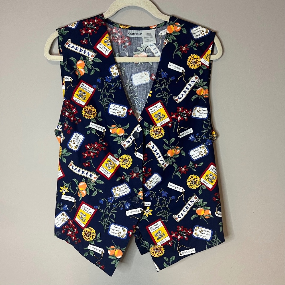 Vintage 1990s Garden Botanical Vest Waistcoat